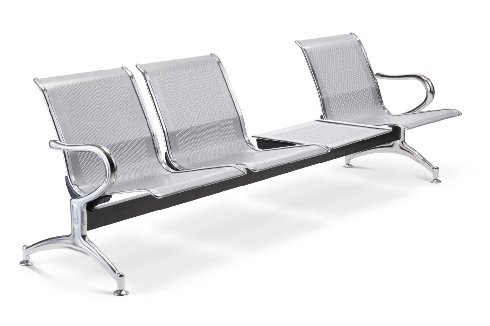 Banc D'attente 3 Places - Structure Métallique Et Assise Plastique - Pour Salles D'attente, Aéroports (Bleu)